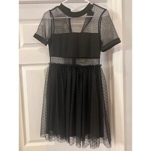 Black‎ Polka Dot Mesh Dress - Sheer Party Cocktail Mini Dress